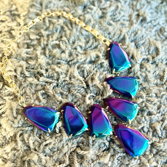 Kendra Scott Iridescent gold purple blue green Harlow Necklace - Picture 5 of 12